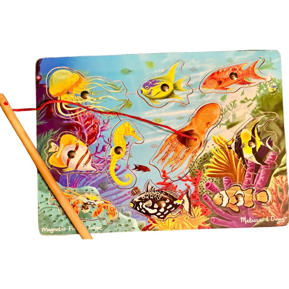 Melissa & Doug Wooden Magnetic Fishing ,Fuzzy Jungle